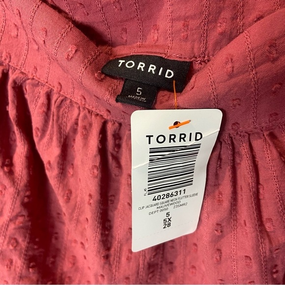 Torrid Clip Jacquard Square Neck Flutter Sleeve Top Size 5, 5X, 28 NWT - Picture 7 of 9